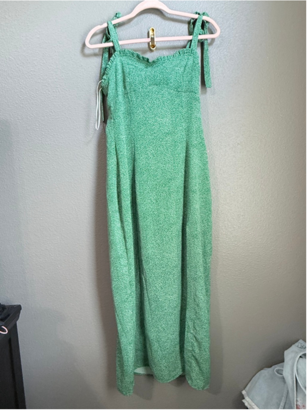 Women's EN CRÉME Green White Polka Dot Maxi Dress with slit